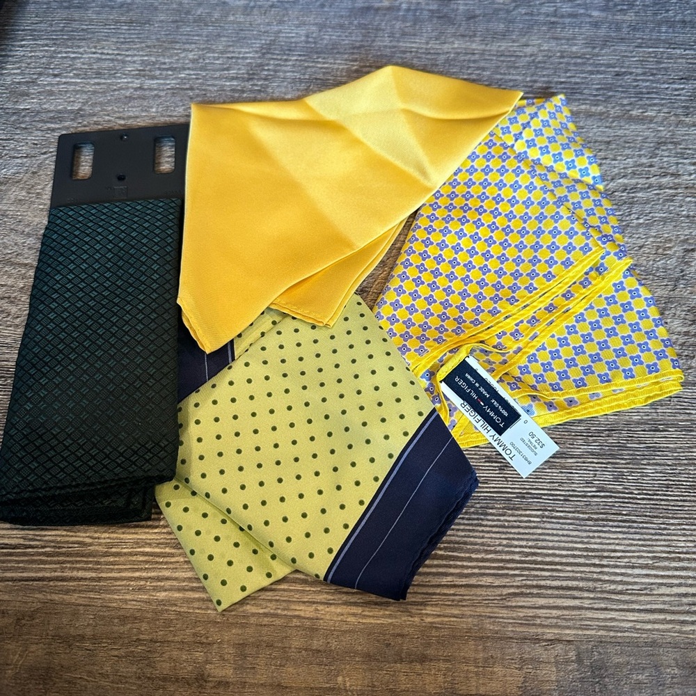 4 silk pocket squares Tommy Hilfiger Alfani plus 2
